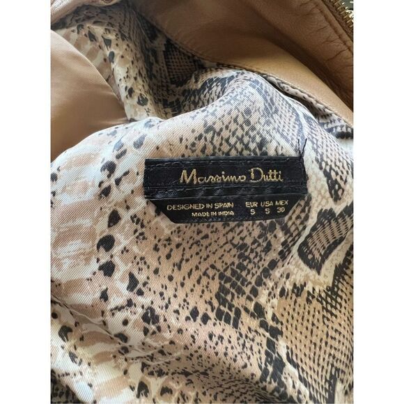 Massimo Dutti Women's Tan Sheep Skin Leather Moto Jacket - Picture 3 of 9